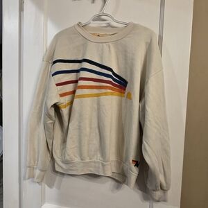 Aviator Nation Cream Sweater with Rainbow Stripes